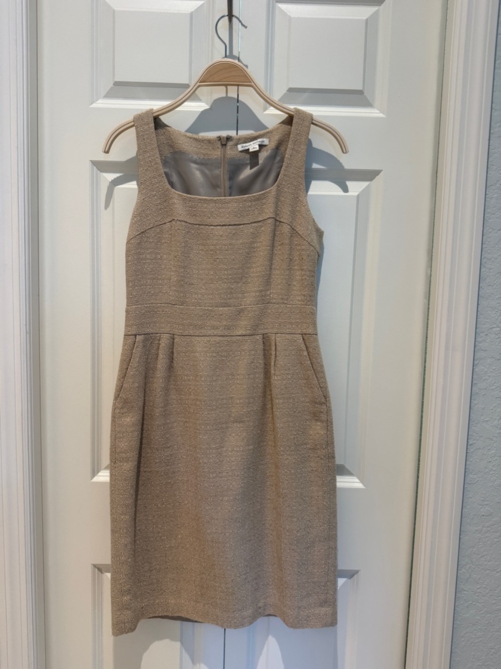 Banana Republic Beige Textured Midi Sheath Dress with pockets